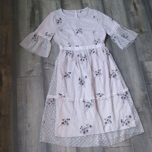 Modest embroidered Lace Trim Dress